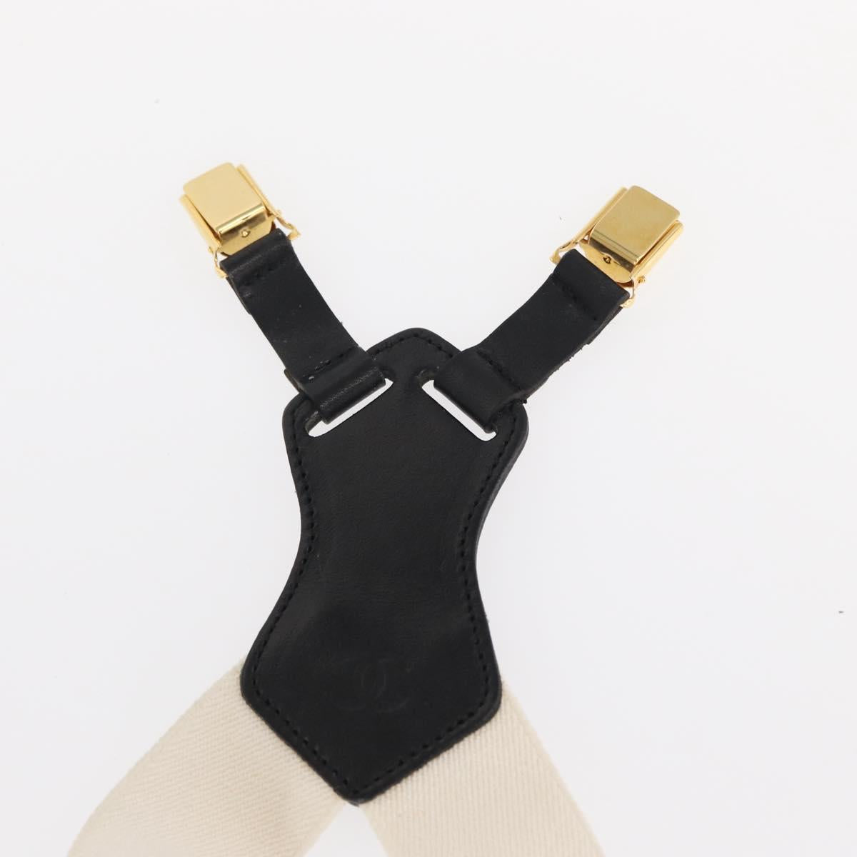 CHANEL Suspenders Canvas Leather White CC Auth mr1577