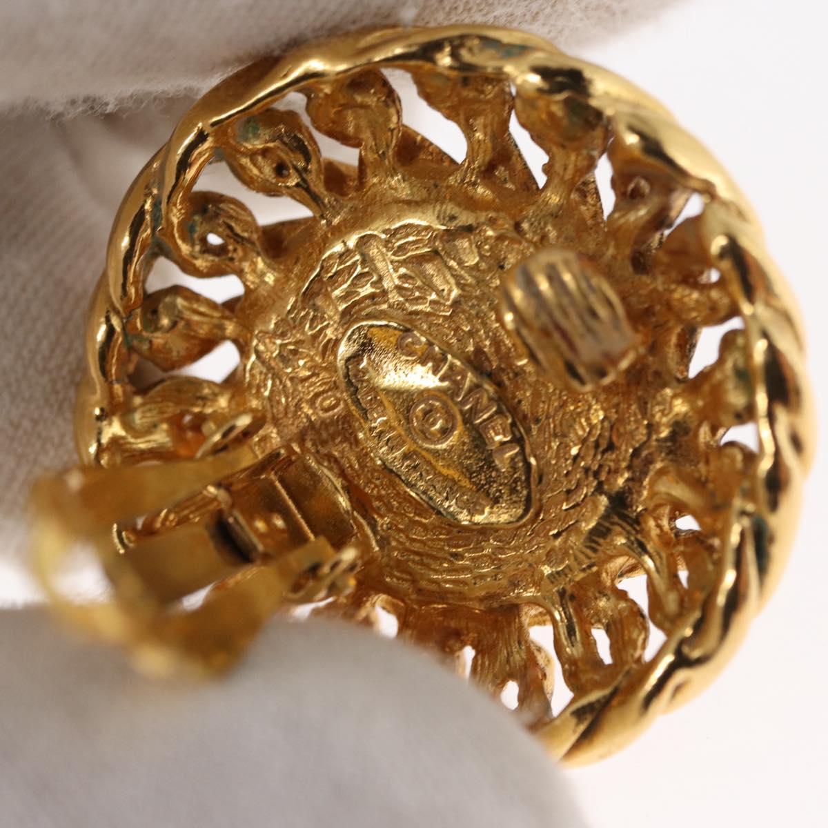 CHANEL Pearl Earring metal Gold CC Auth mr1579