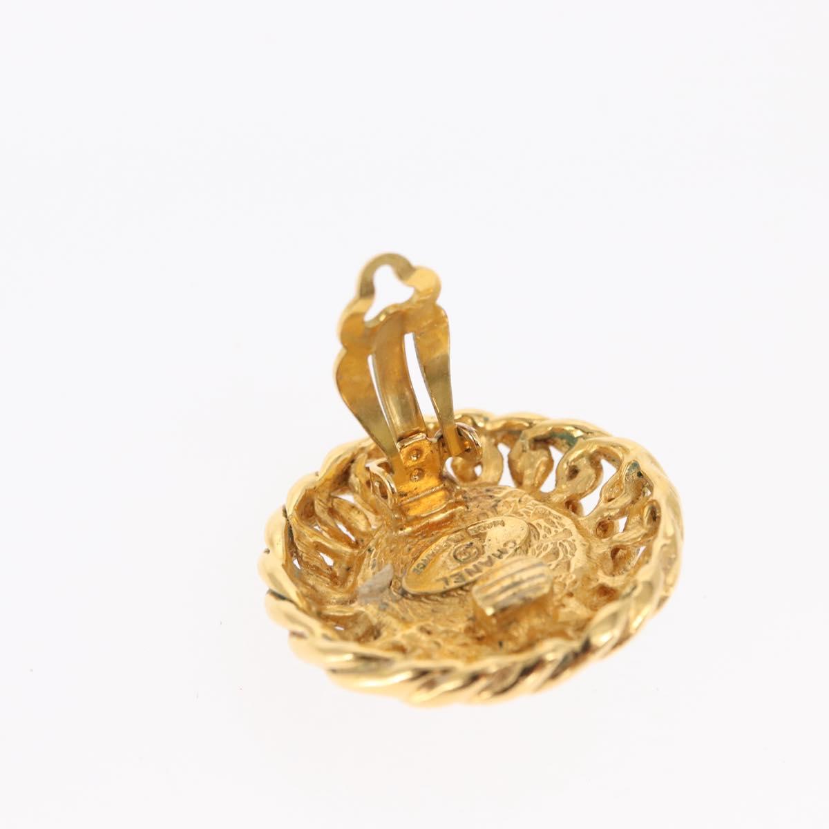 CHANEL Pearl Earring metal Gold CC Auth mr1579