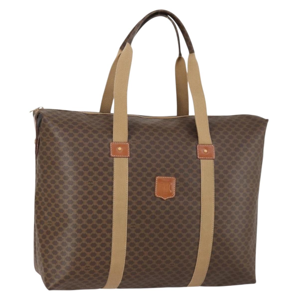 CELINE Macadam Canvas Boston Bag PVC Brown Gold Auth mr1580