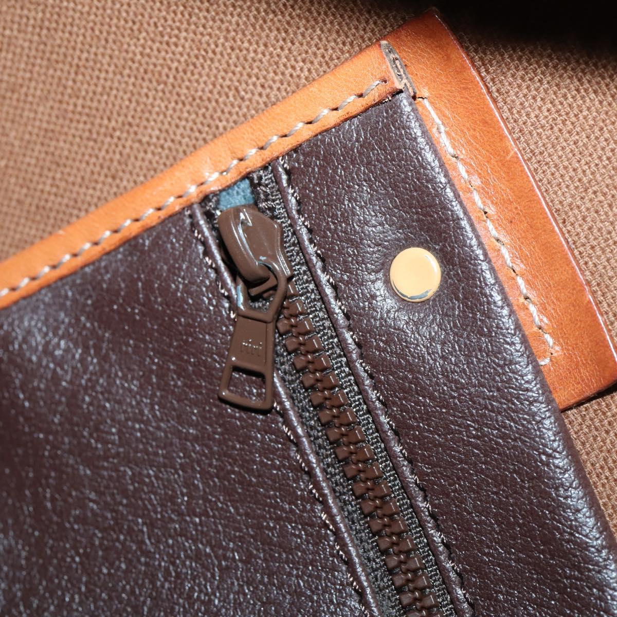 CELINE Macadam Canvas Boston Bag PVC Brown Gold Auth mr1580