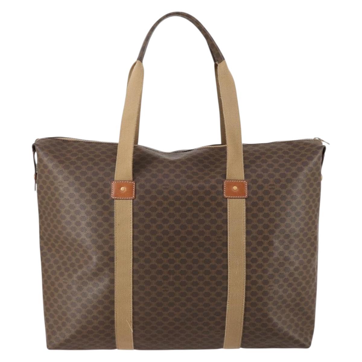 CELINE Macadam Canvas Boston Bag PVC Brown Gold Auth mr1580