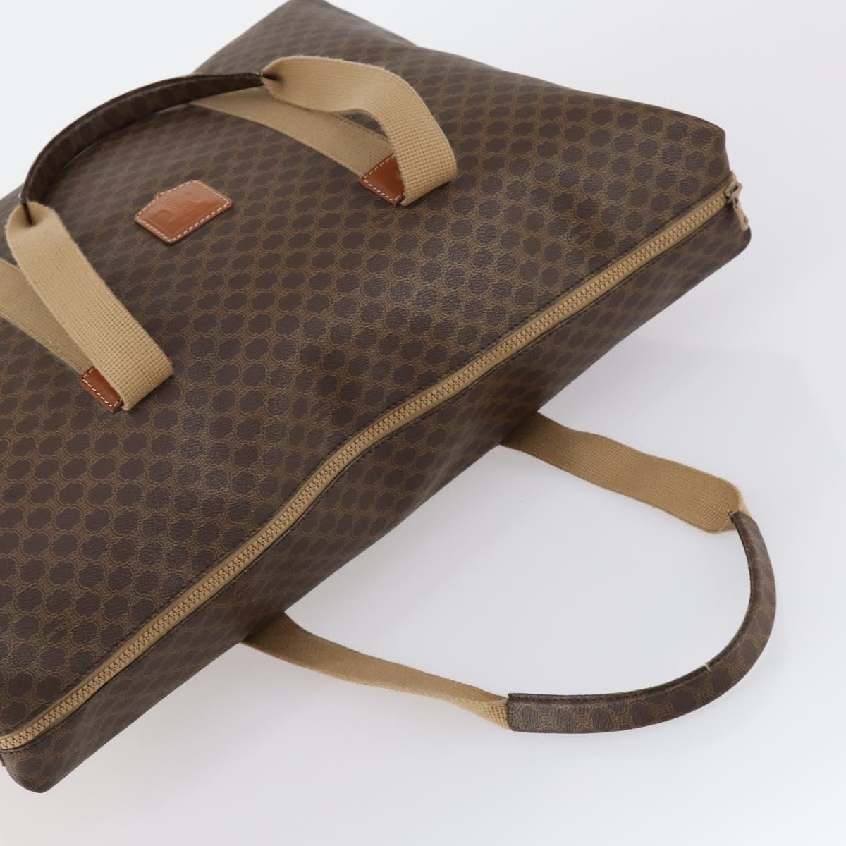 CELINE Macadam Canvas Boston Bag PVC Brown Gold Auth mr1580