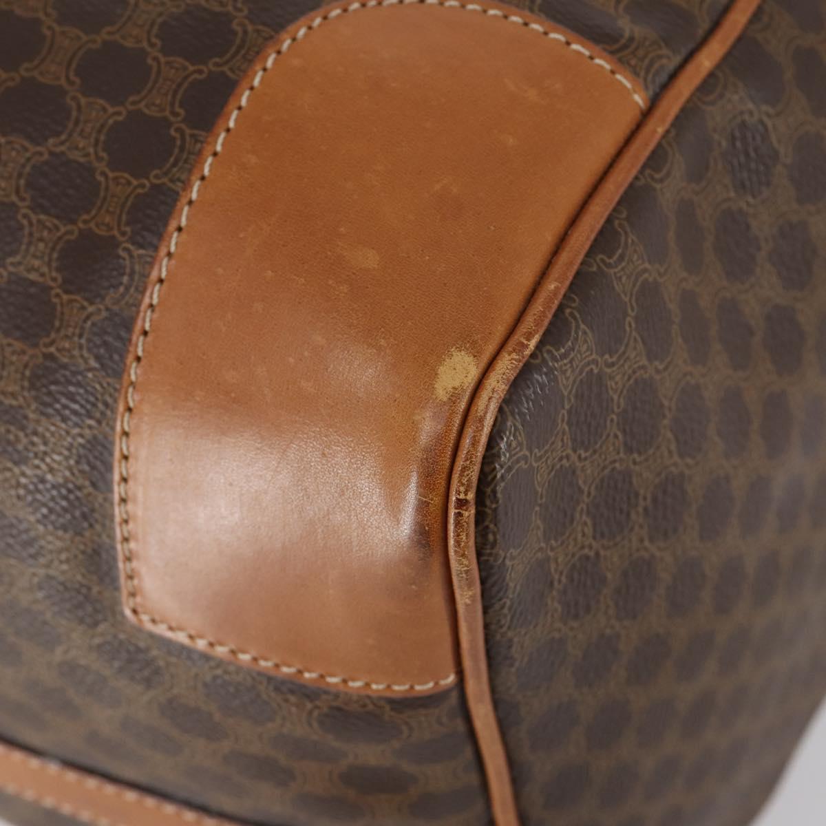 CELINE Macadam Canvas Boston Bag PVC Brown Gold Auth mr1581