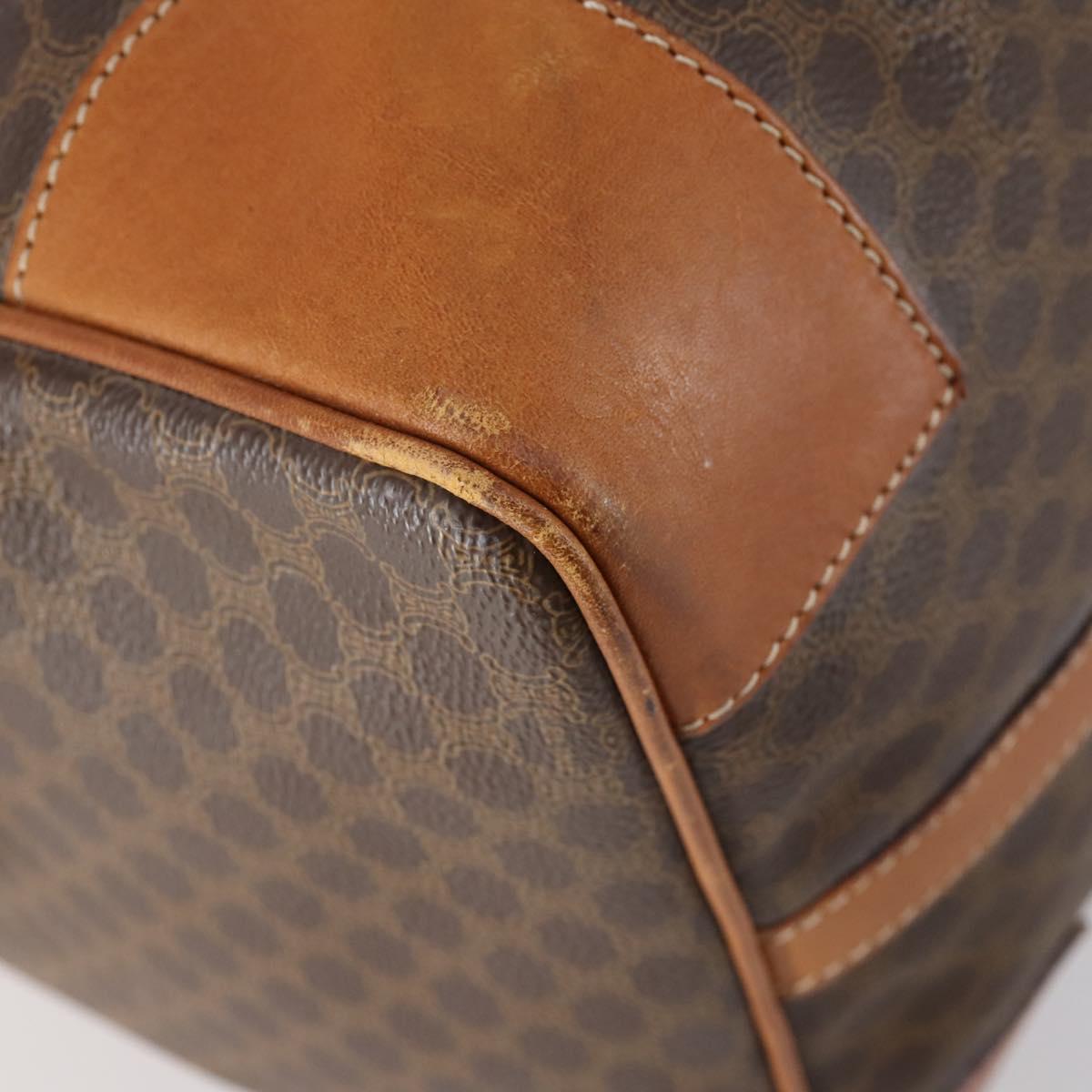 CELINE Macadam Canvas Boston Bag PVC Brown Gold Auth mr1581