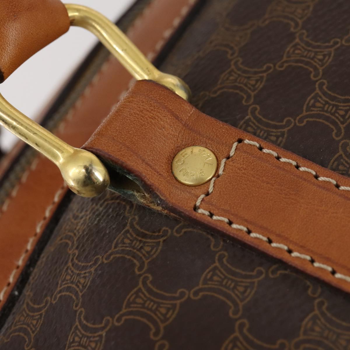 CELINE Macadam Canvas Boston Bag PVC Brown Gold Auth mr1581