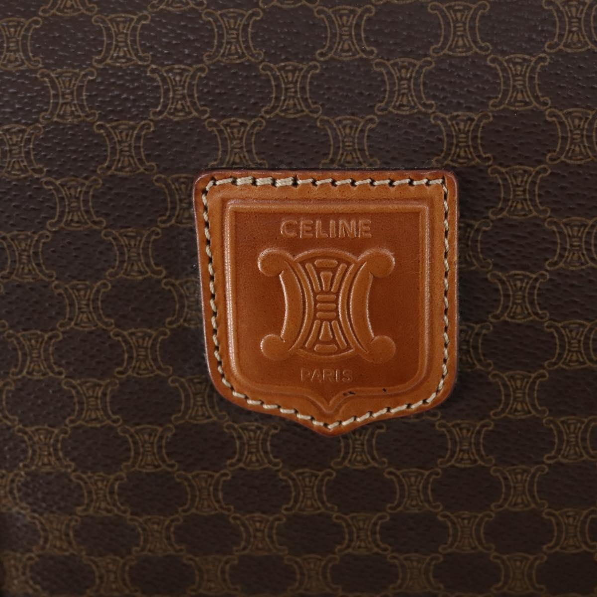 CELINE Macadam Canvas Boston Bag PVC Brown Gold Auth mr1581