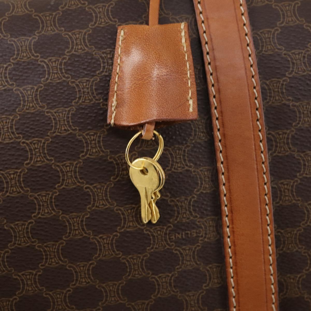 CELINE Macadam Canvas Boston Bag PVC Brown Gold Auth mr1581