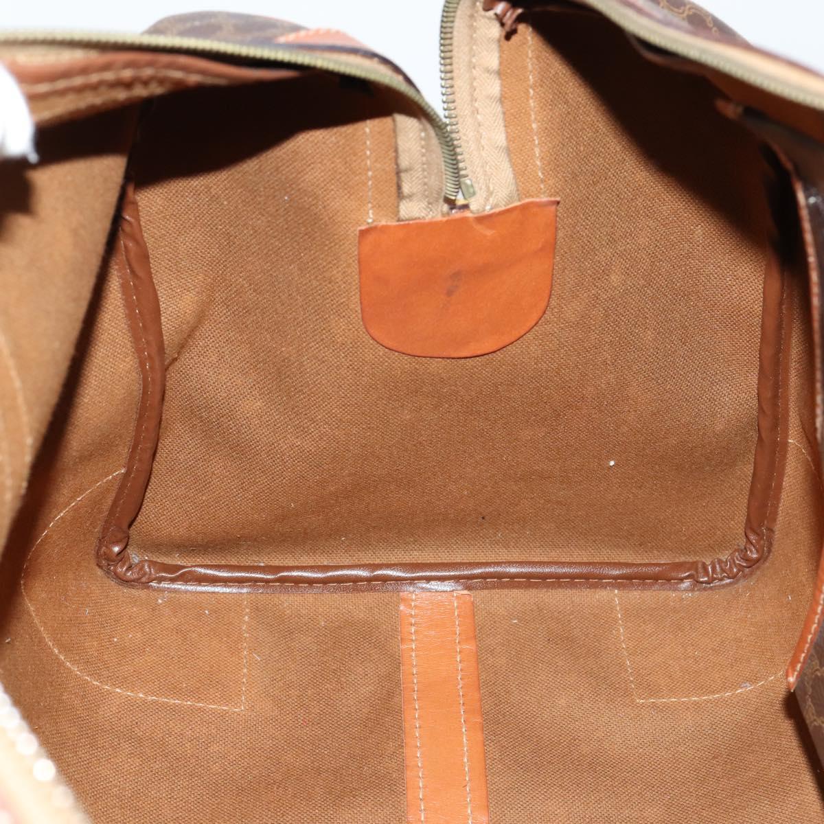 CELINE Macadam Canvas Boston Bag PVC Brown Gold Auth mr1581