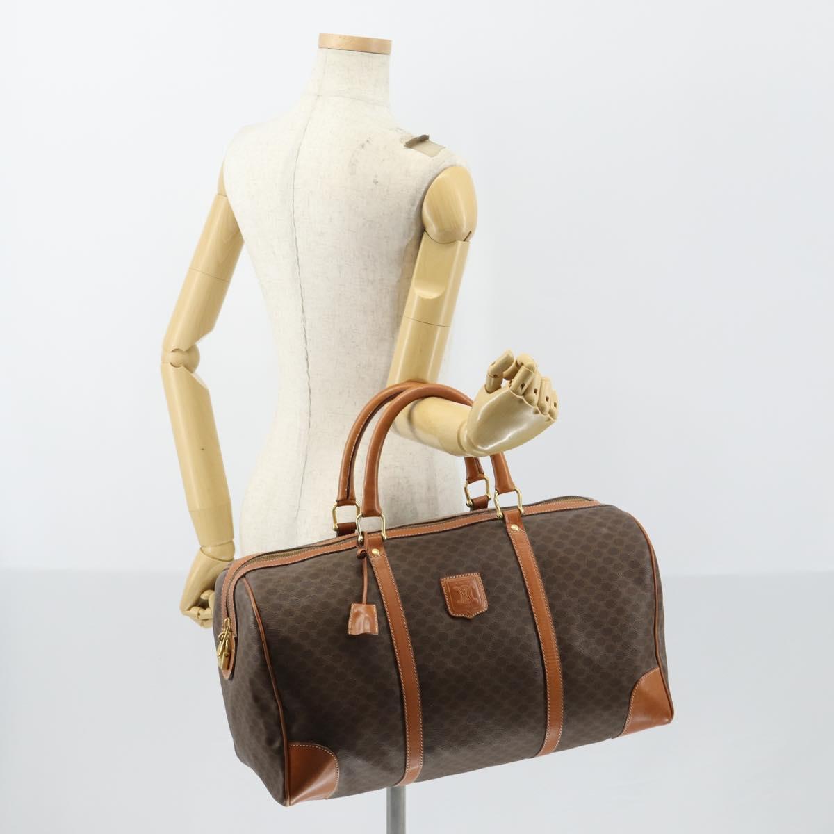 CELINE Macadam Canvas Boston Bag PVC Brown Gold Auth mr1581