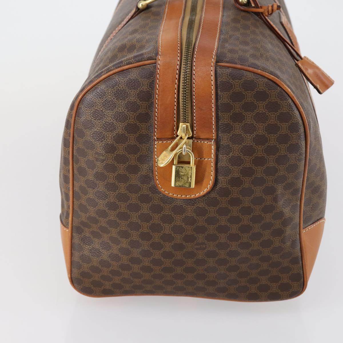 CELINE Macadam Canvas Boston Bag PVC Brown Gold Auth mr1581