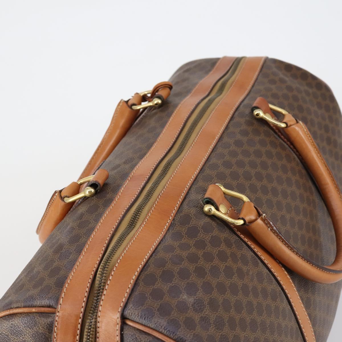 CELINE Macadam Canvas Boston Bag PVC Brown Gold Auth mr1581