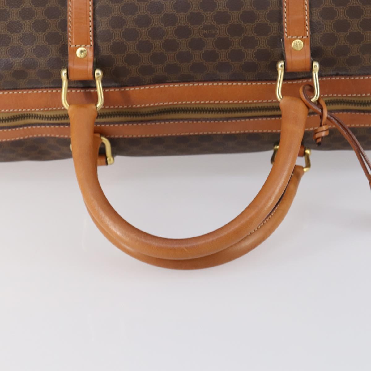 CELINE Macadam Canvas Boston Bag PVC Brown Gold Auth mr1581