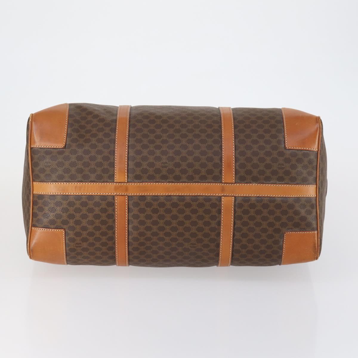 CELINE Macadam Canvas Boston Bag PVC Brown Gold Auth mr1581