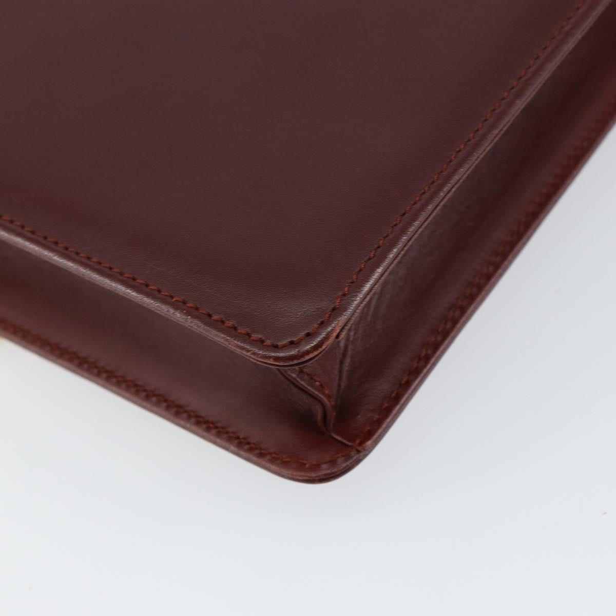 CARTIER Must Line Shoulder Bag Leather Bordeaux Gold Auth mr1585