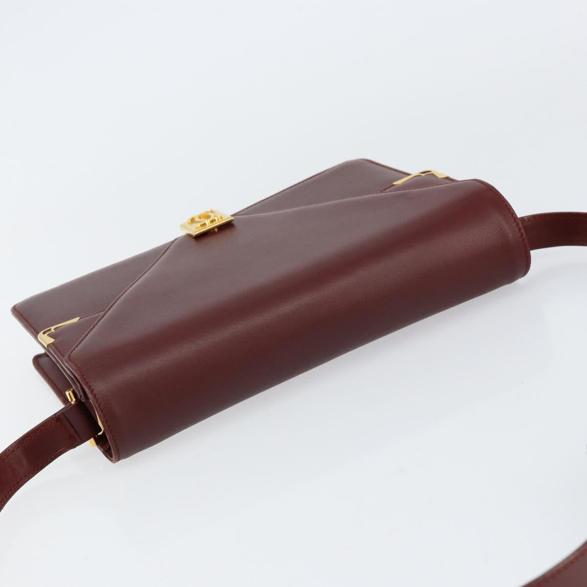 CARTIER Must Line Shoulder Bag Leather Bordeaux Gold Auth mr1585