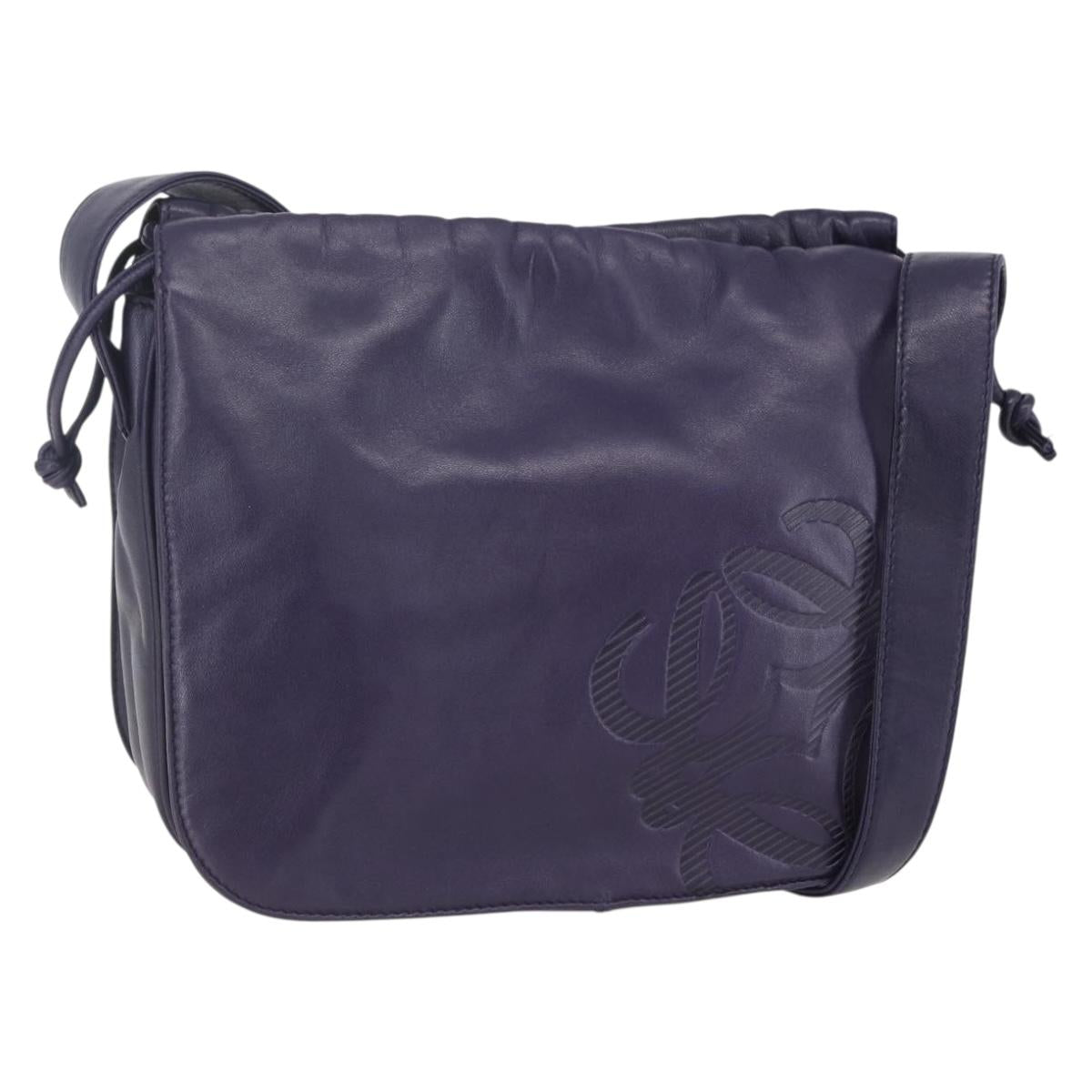 LOEWE Anagram Shoulder Bag Leather Purple Gold Auth mr1586