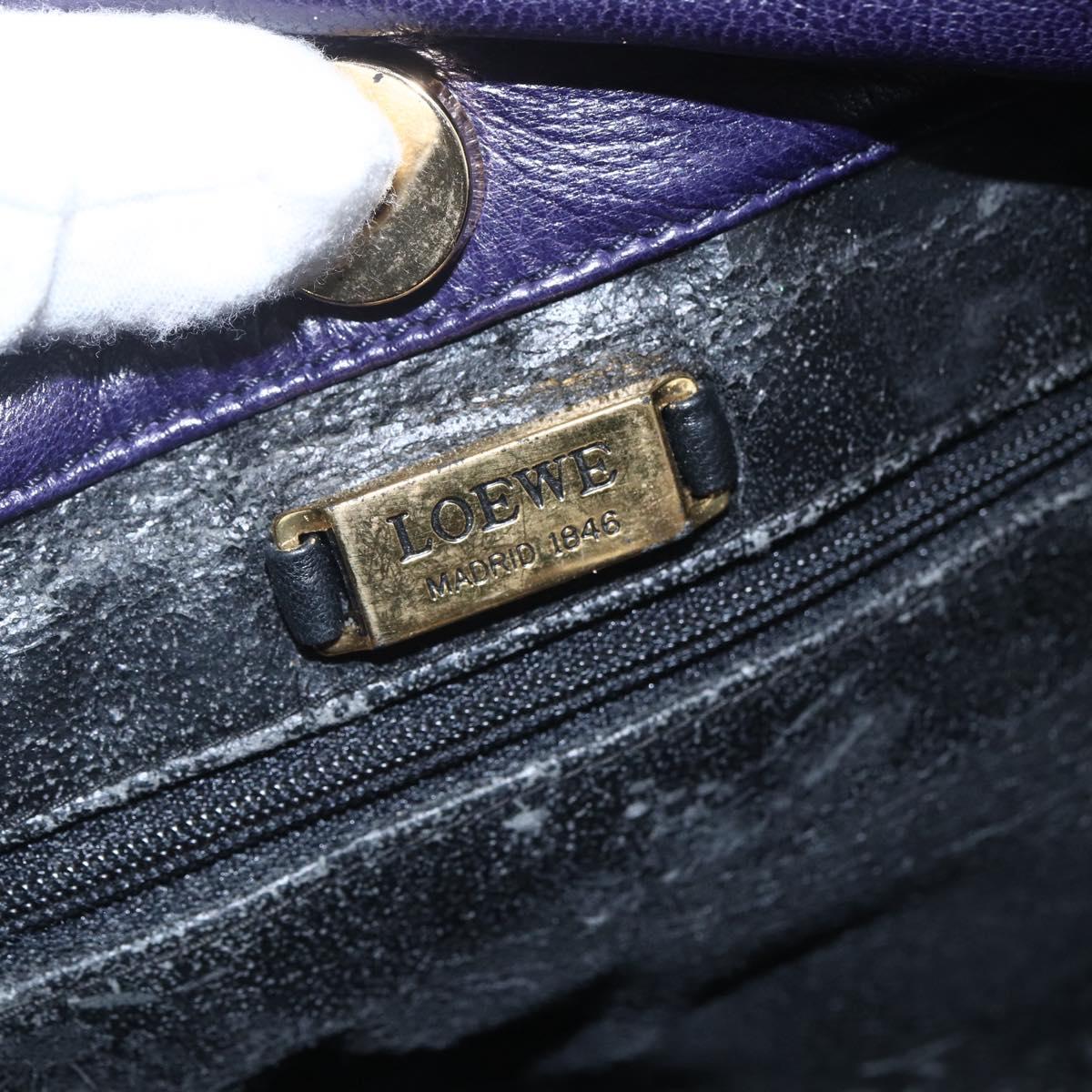 LOEWE Anagram Shoulder Bag Leather Purple Gold Auth mr1586