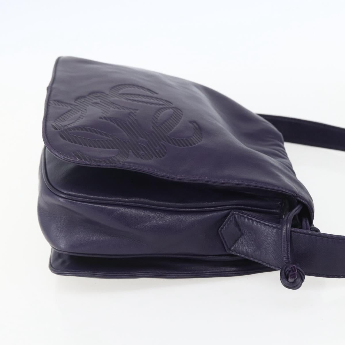 LOEWE Anagram Shoulder Bag Leather Purple Gold Auth mr1586