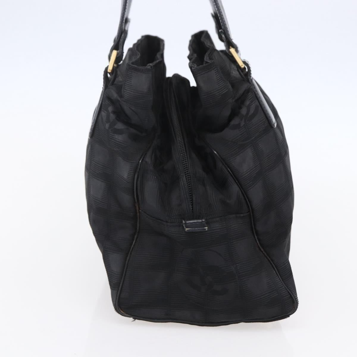 CHANEL New Travel Line Hand Bag Nylon Black Gold CC Auth mr1588
