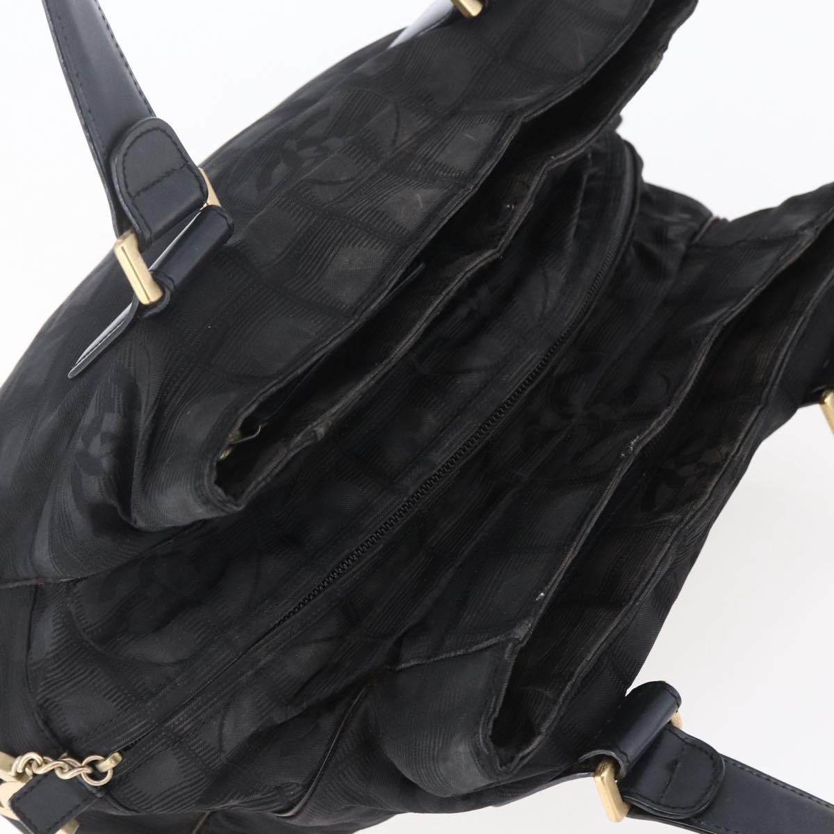 CHANEL New Travel Line Hand Bag Nylon Black Gold CC Auth mr1588