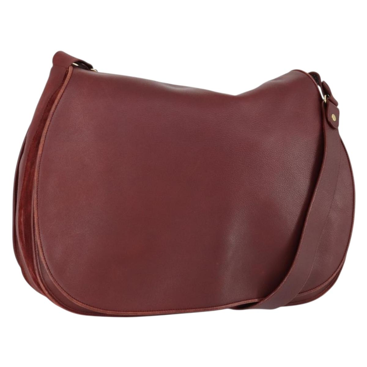 CARTIER Must Line Shoulder Bag Leather Bordeaux Gold Auth mr1590