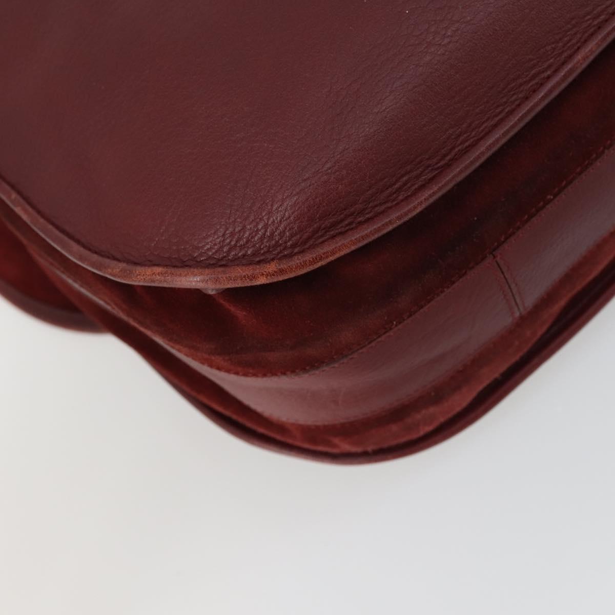 CARTIER Must Line Shoulder Bag Leather Bordeaux Gold Auth mr1590