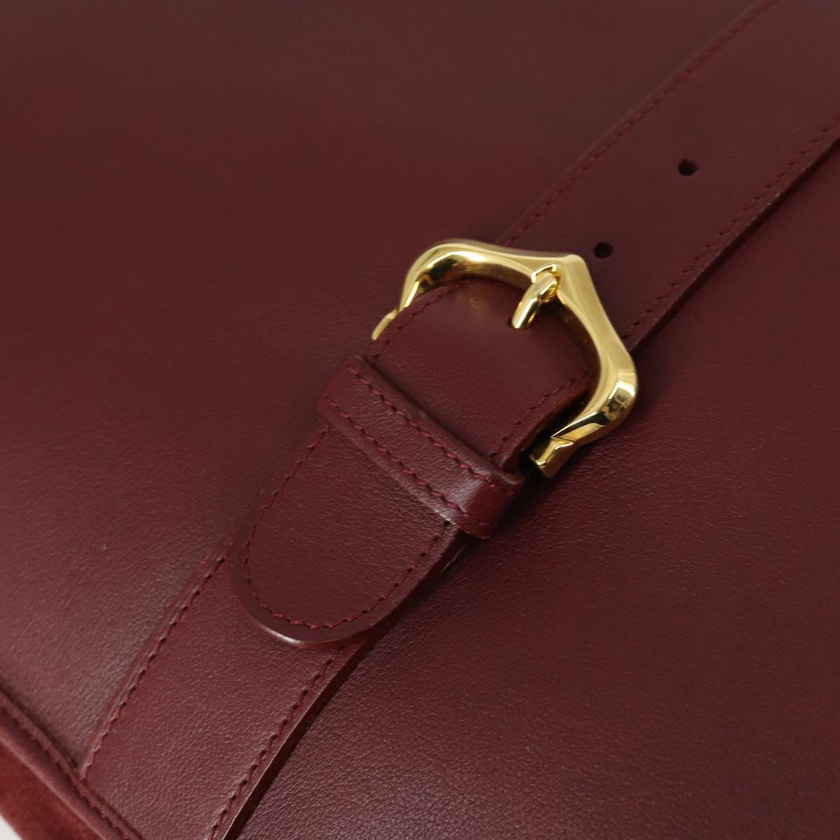 CARTIER Must Line Shoulder Bag Leather Bordeaux Gold Auth mr1590