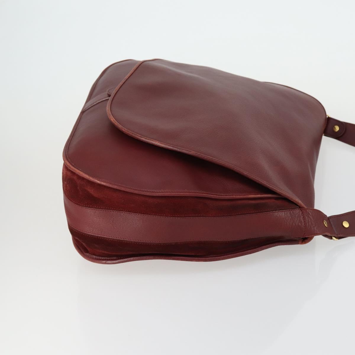 CARTIER Must Line Shoulder Bag Leather Bordeaux Gold Auth mr1590