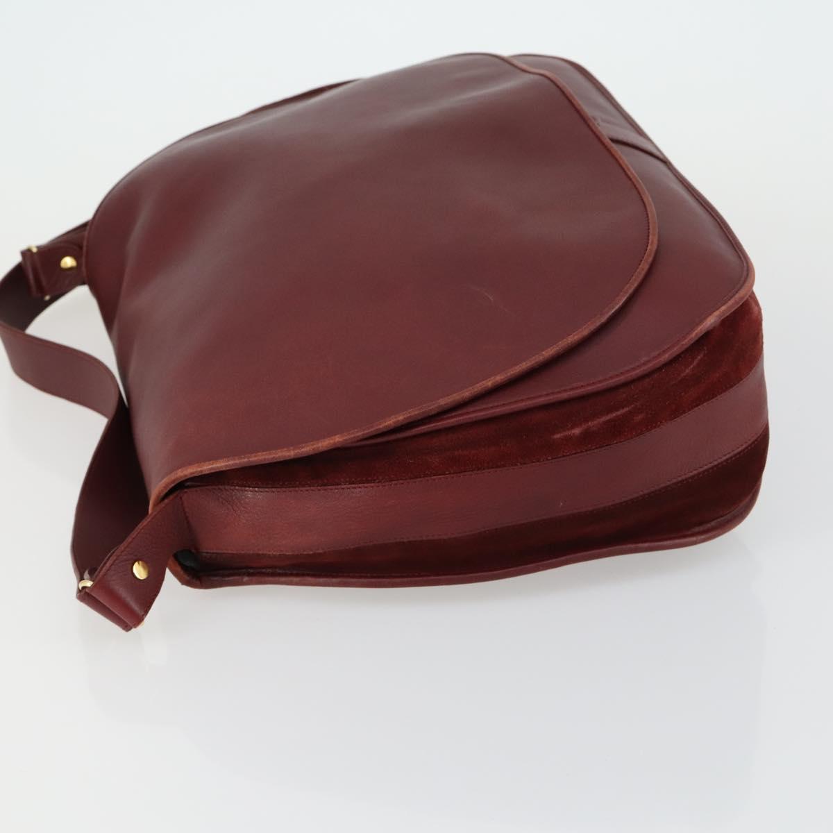 CARTIER Must Line Shoulder Bag Leather Bordeaux Gold Auth mr1590