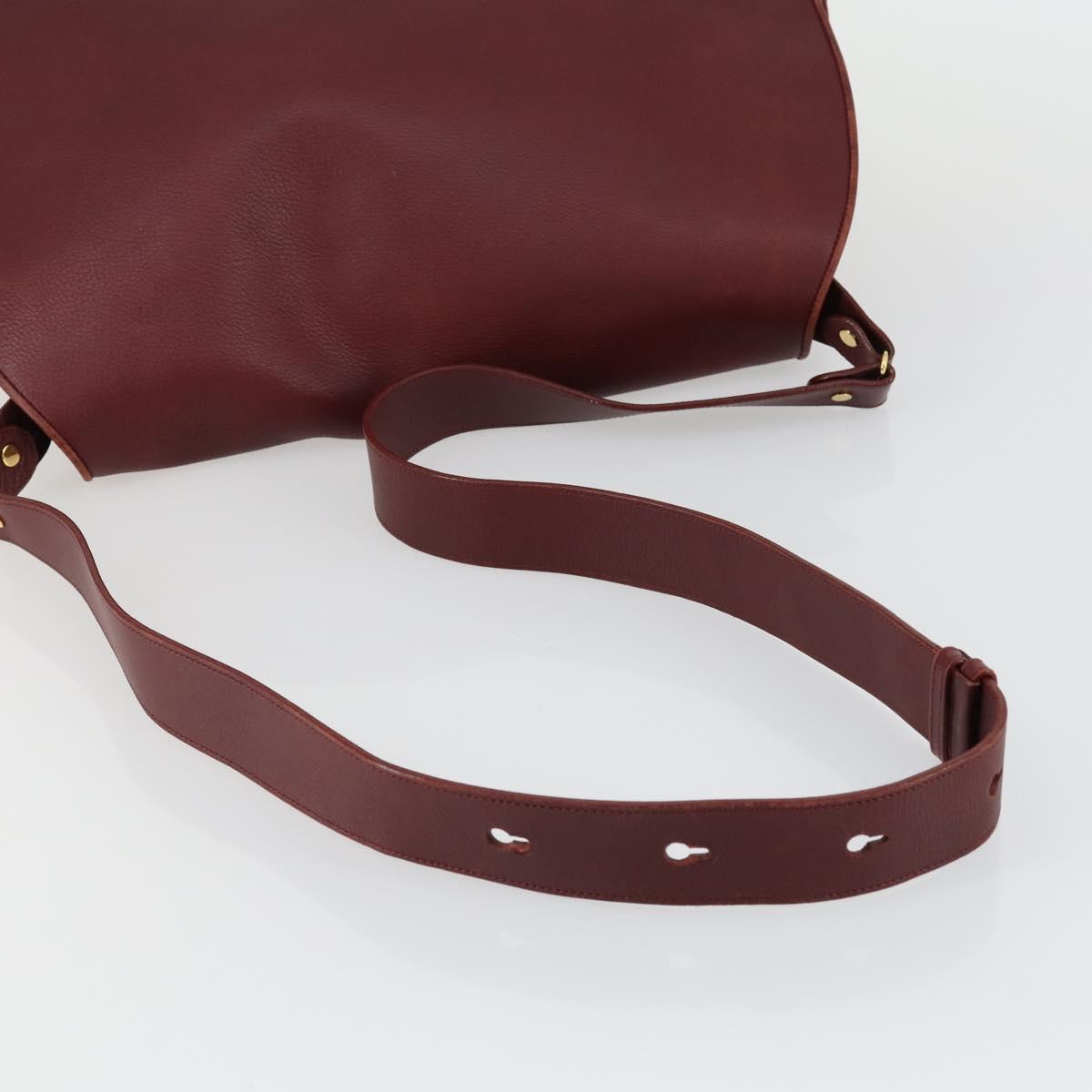 CARTIER Must Line Shoulder Bag Leather Bordeaux Gold Auth mr1590