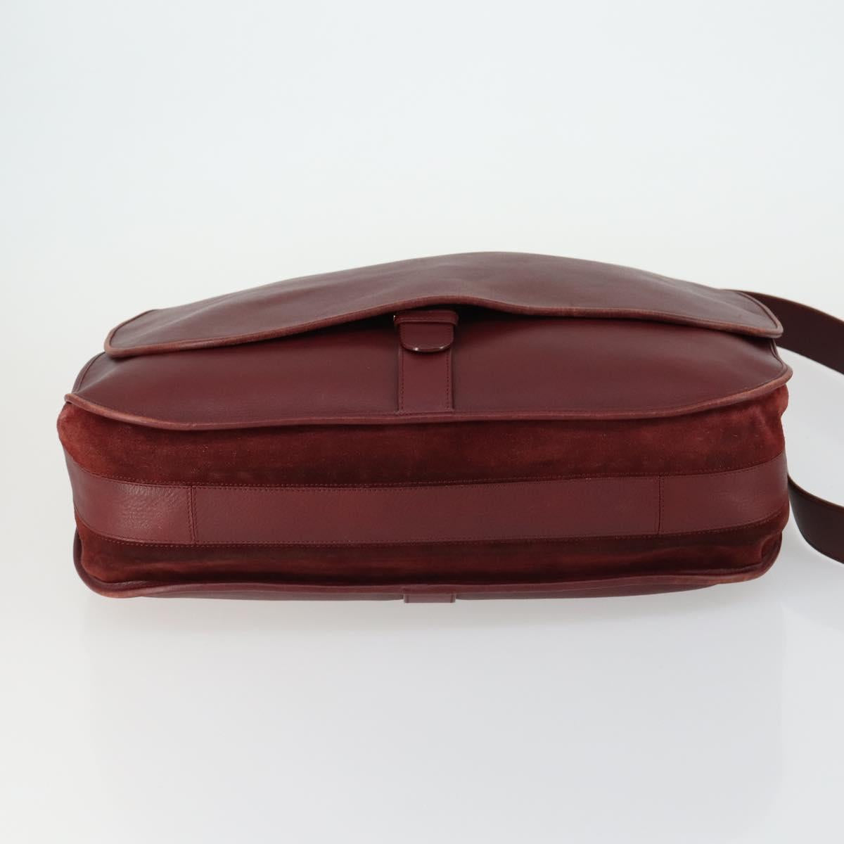 CARTIER Must Line Shoulder Bag Leather Bordeaux Gold Auth mr1590