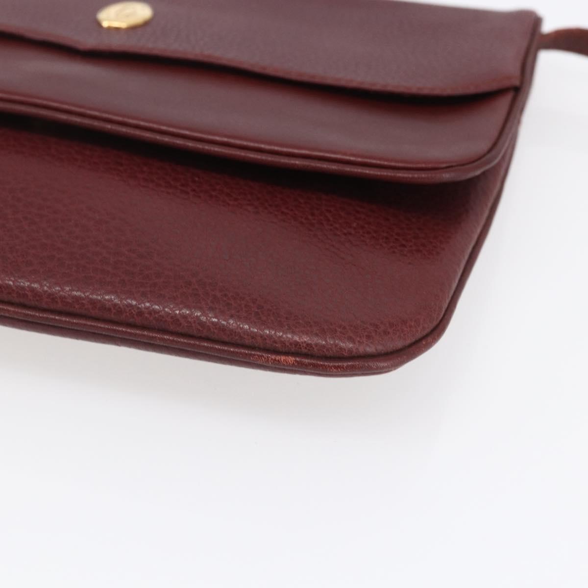 CARTIER Must Line Shoulder Bag Leather Bordeaux Gold Auth mr1591