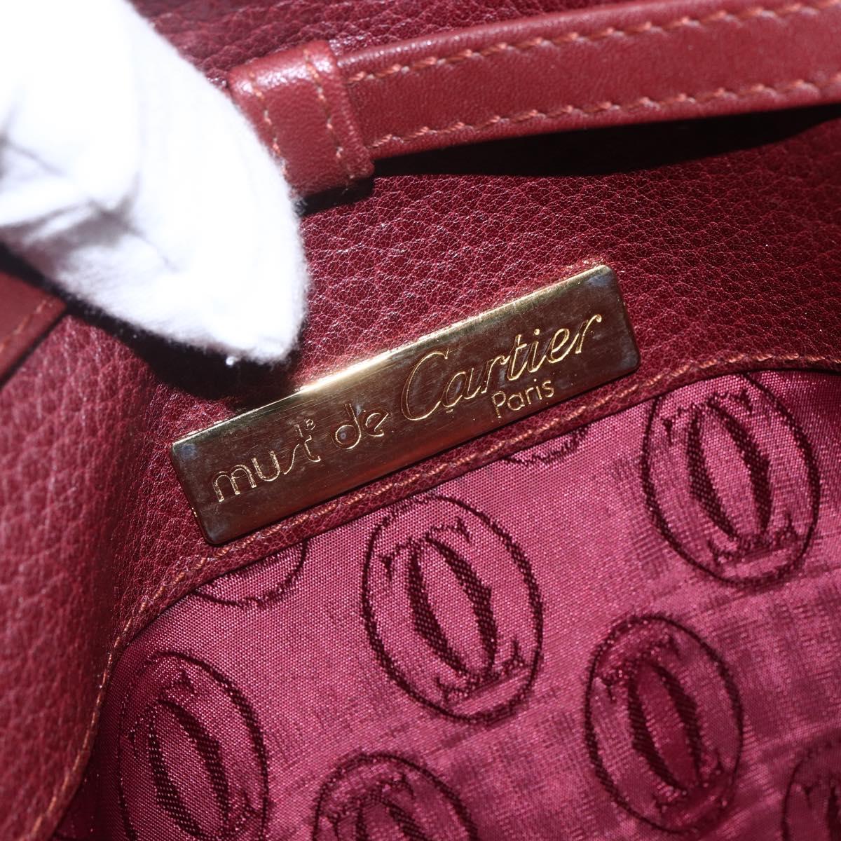 CARTIER Must Line Shoulder Bag Leather Bordeaux Gold Auth mr1591