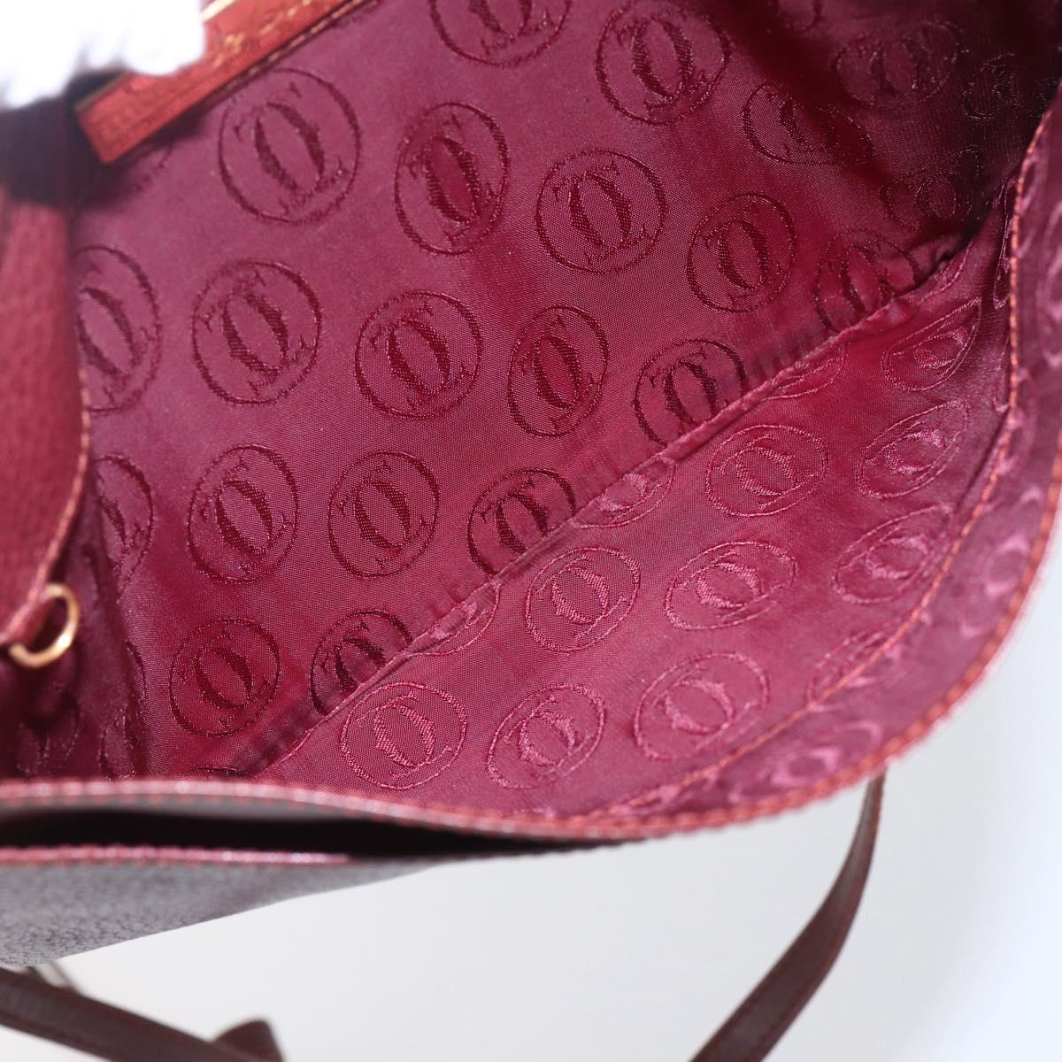 CARTIER Must Line Shoulder Bag Leather Bordeaux Gold Auth mr1591