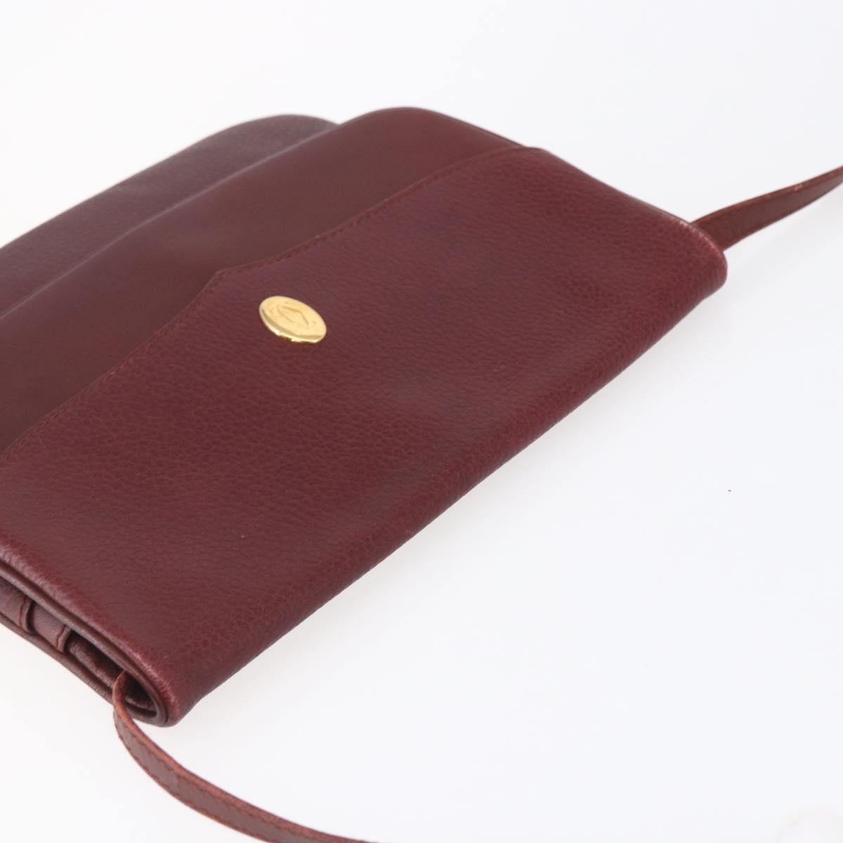 CARTIER Must Line Shoulder Bag Leather Bordeaux Gold Auth mr1591