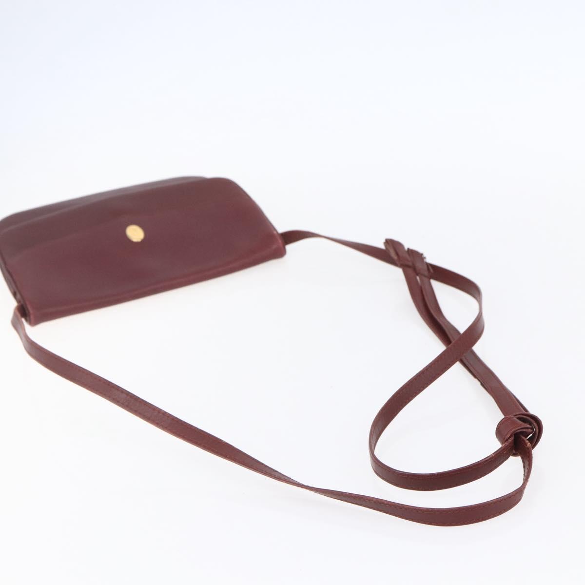 CARTIER Must Line Shoulder Bag Leather Bordeaux Gold Auth mr1591