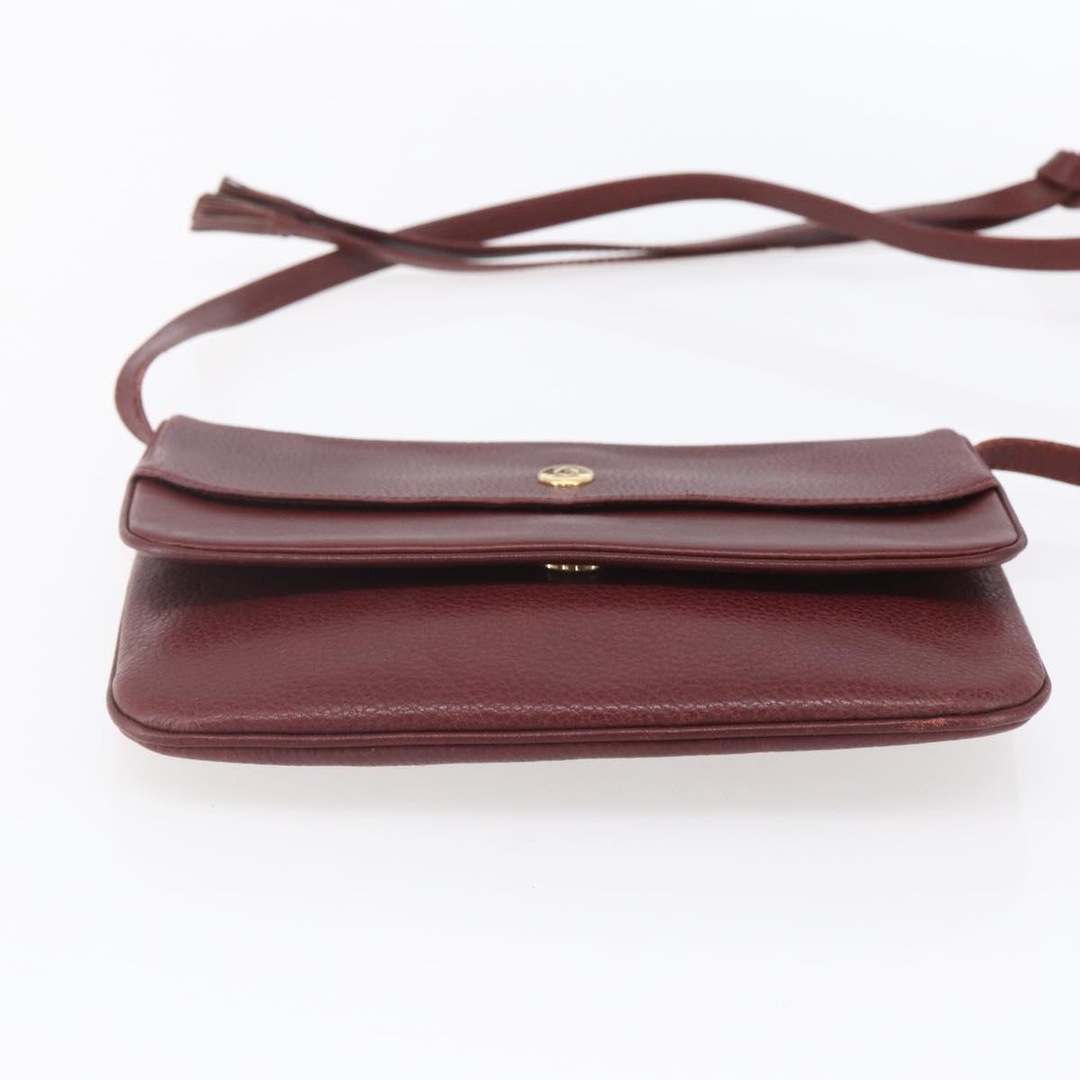 CARTIER Must Line Shoulder Bag Leather Bordeaux Gold Auth mr1591