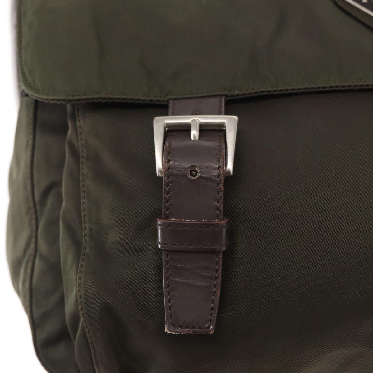 PRADA Shoulder Bag Nylon Khaki Silver Auth mr1593