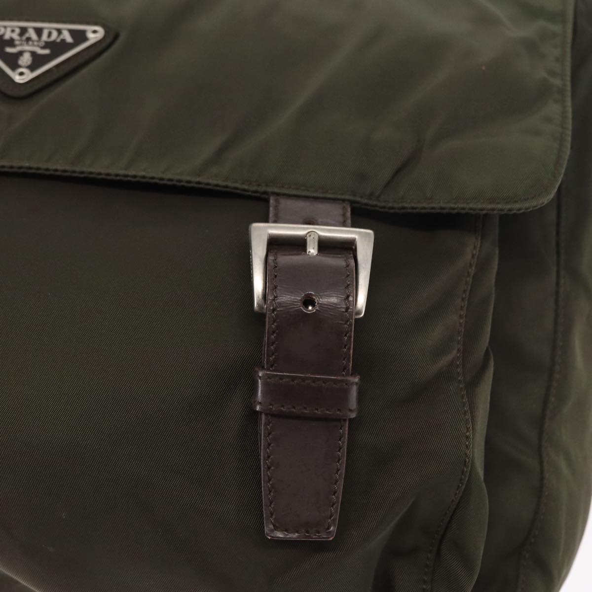 PRADA Shoulder Bag Nylon Khaki Silver Auth mr1593