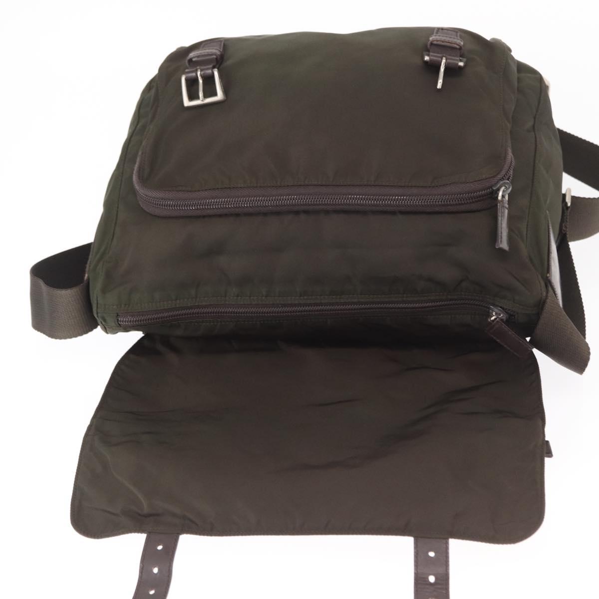 PRADA Shoulder Bag Nylon Khaki Silver Auth mr1593