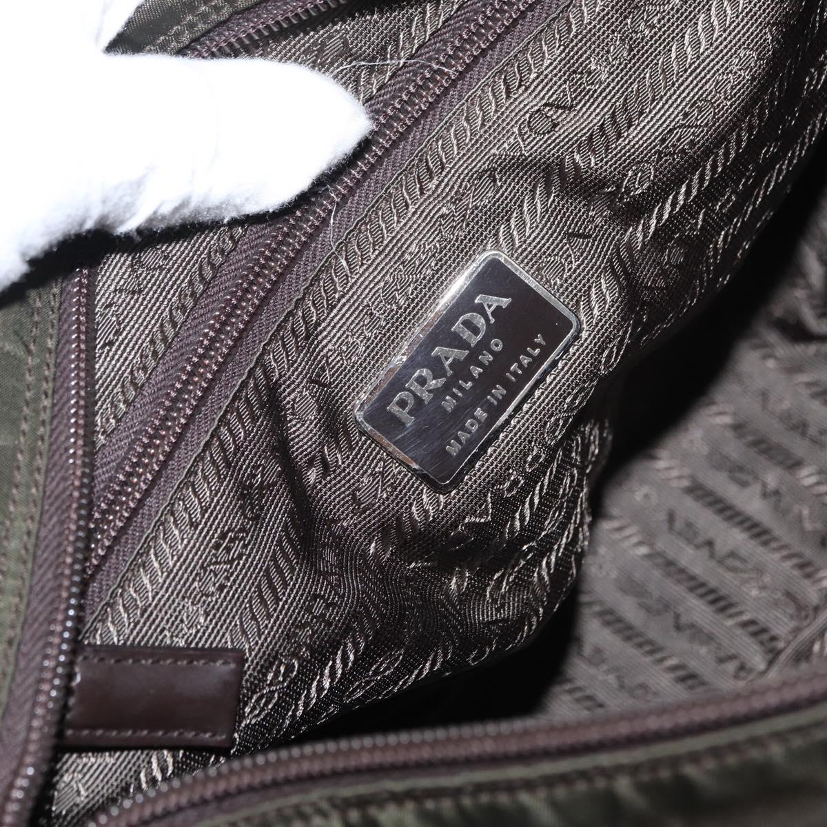 PRADA Shoulder Bag Nylon Khaki Silver Auth mr1593