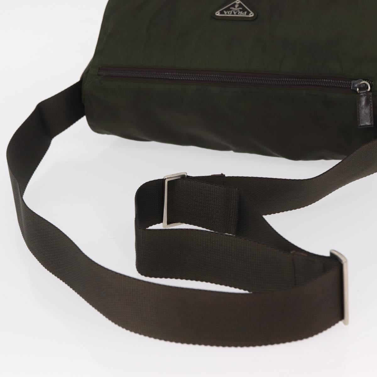 PRADA Shoulder Bag Nylon Khaki Silver Auth mr1593