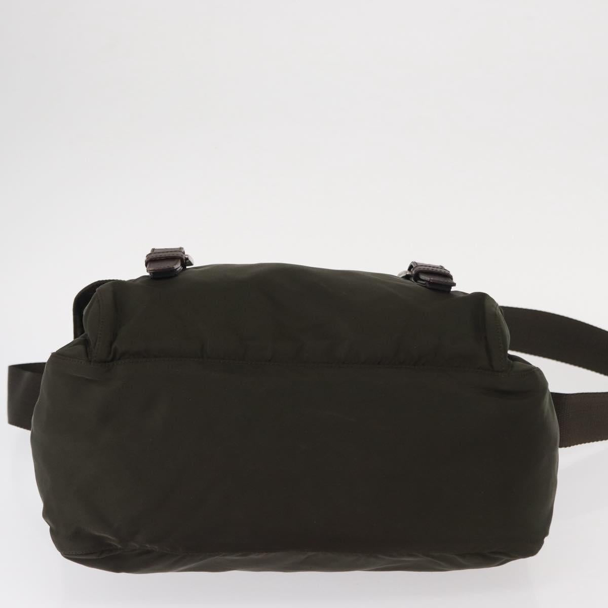 PRADA Shoulder Bag Nylon Khaki Silver Auth mr1593