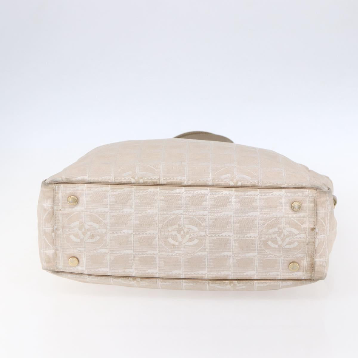 CHANEL New Travel Line Tote Bag Nylon Beige Gold CC Auth mr1594