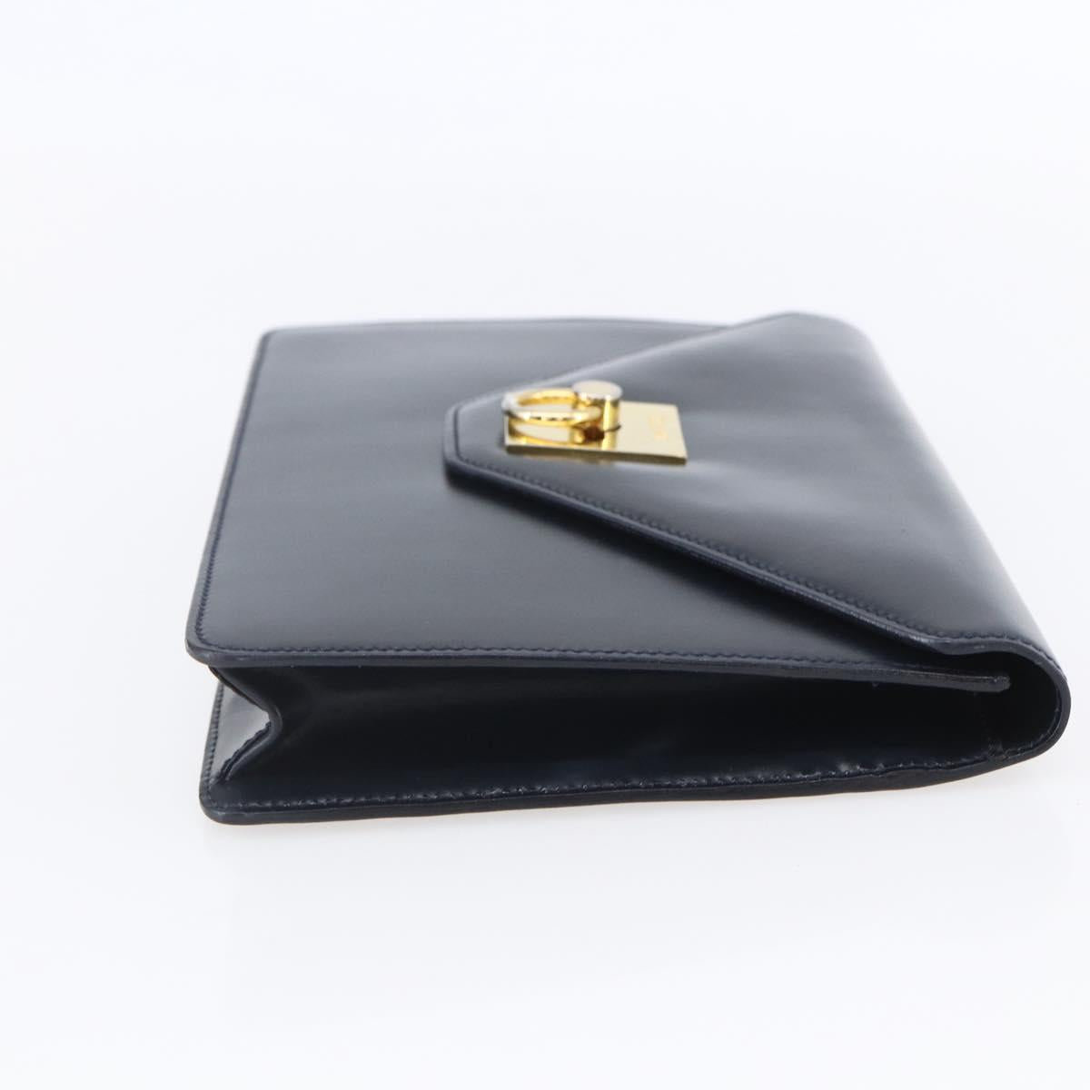 CELINE Clutch Bag Leather Black Gold Auth mr1597