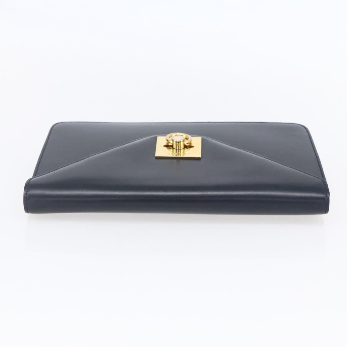 CELINE Clutch Bag Leather Black Gold Auth mr1597