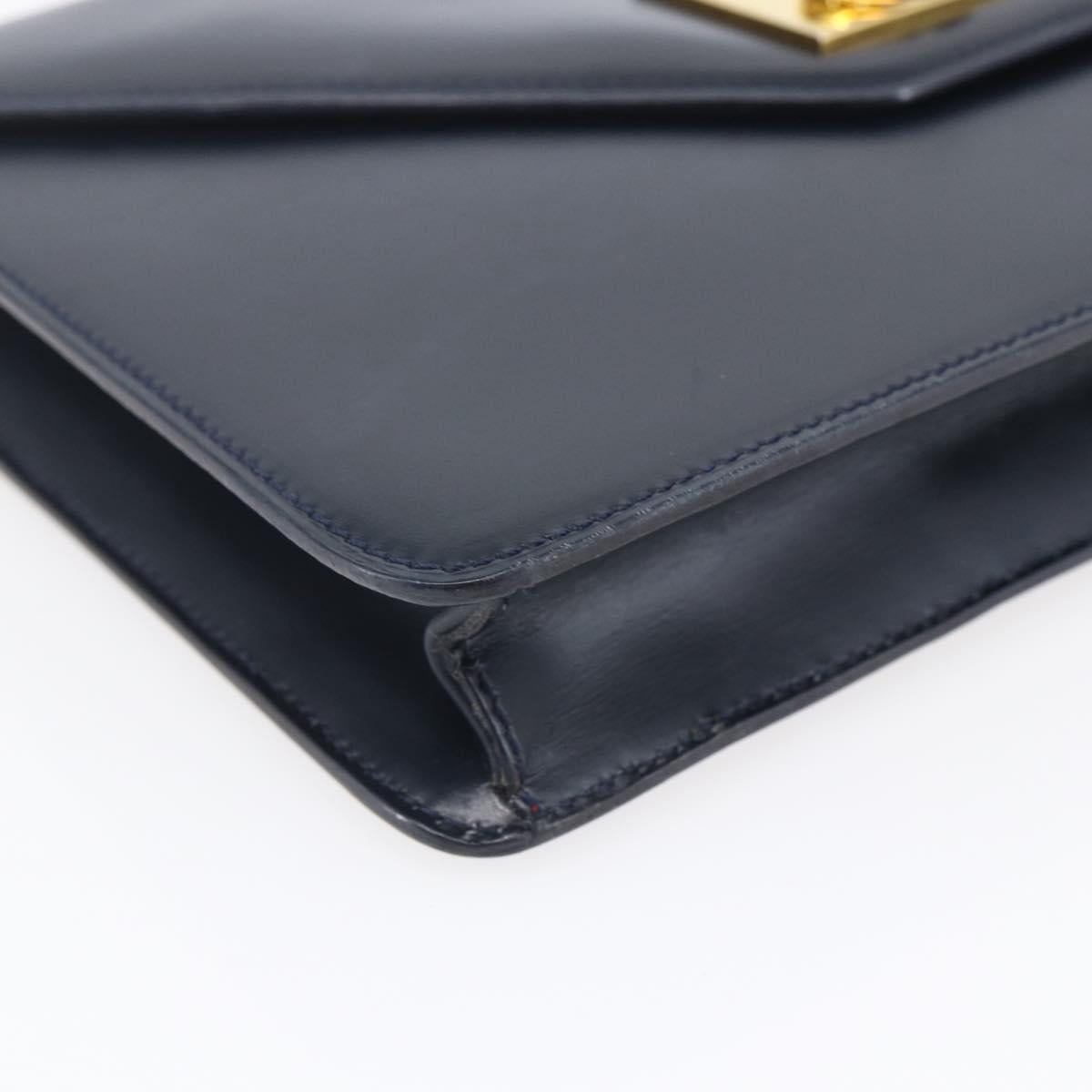 CELINE Clutch Bag Leather Black Gold Auth mr1597