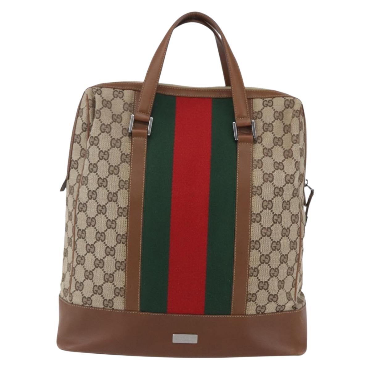 GUCCI GG Canvas Web Sherry Line special edition Hand Bag Beige Gold Auth mr1598