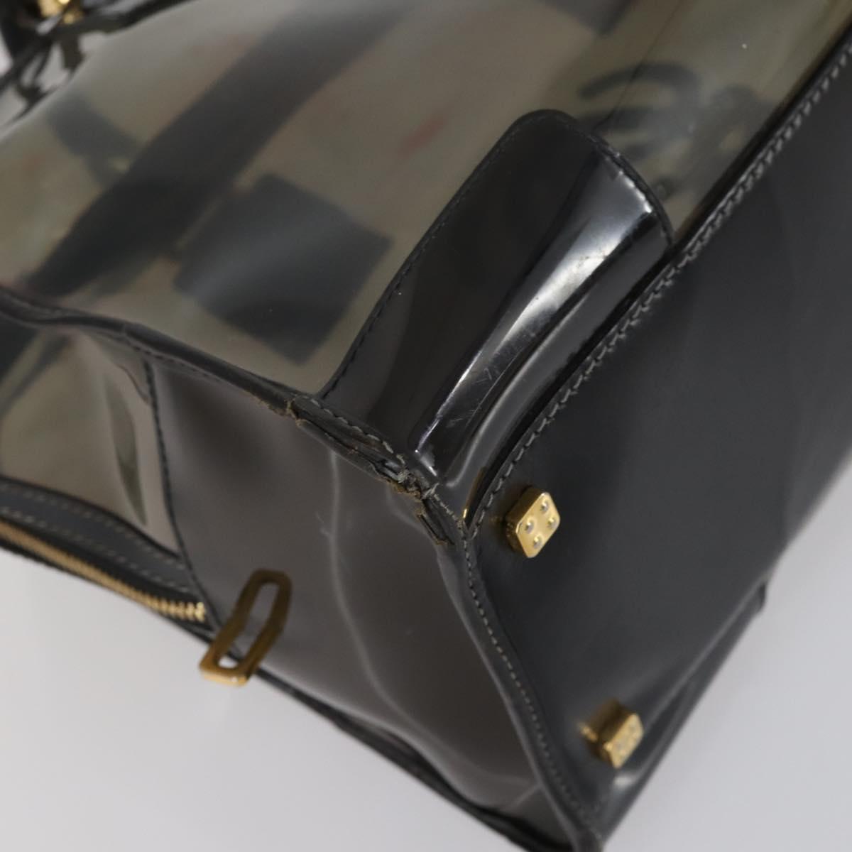 LOEWE Anagram Amazona 36 Hand Bag Vinyl Leather Black Gold Auth mr1599